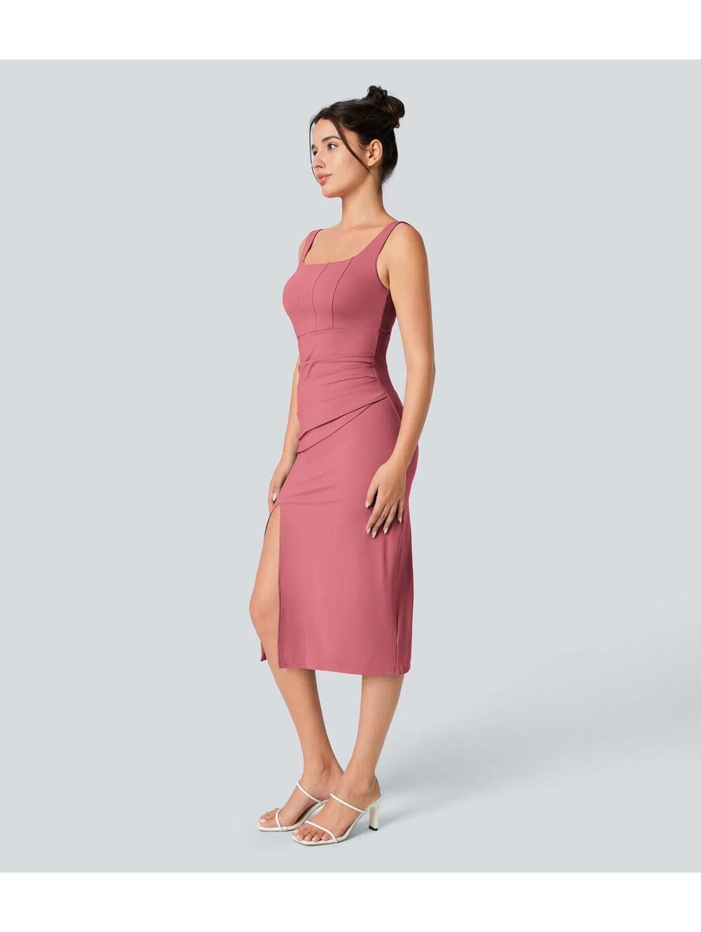 Halara Softlyzero Backless Corset Ruched Bodycon Midi Cool Touch Dress Size M - Picture 6 of 11